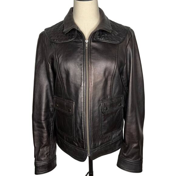 Calvin Klein S VINTAGE y2k Quilted Leather Motorcycle Jacket Elbow Patches Black - Picture 5 of 14
